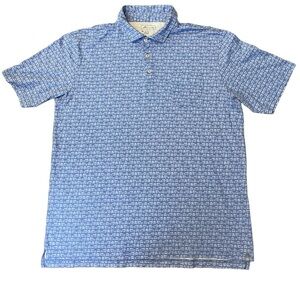 PETER MILLAR
Seaside Blue Car Pattern Short Sleeve Polo. Men  XL Pima cotton